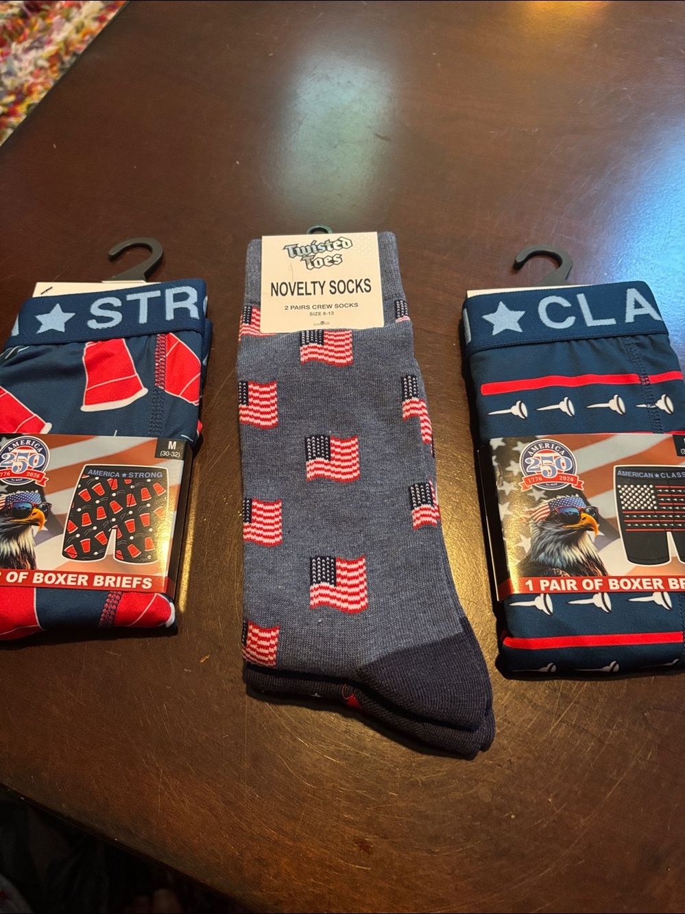 2 Pair America Strong 250 Red White & Blue Beer Pong & Flag Boxers & Socks NWT